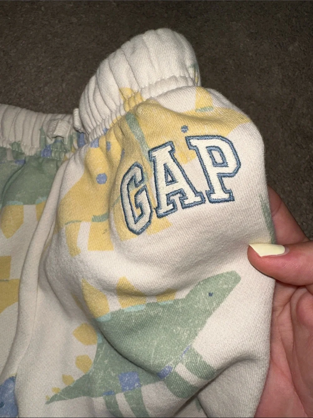 GAP Kids Cream Hoodie with Blue, Green & Yellow Dinosaur Print